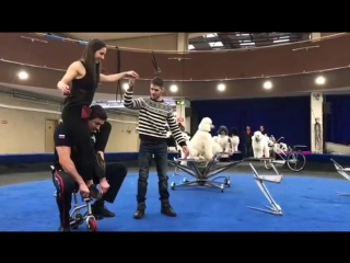@greatcircus ru - @victoria bikedogs sit on the director's neck and dangle his legs - done soon on tk zvezda in le program